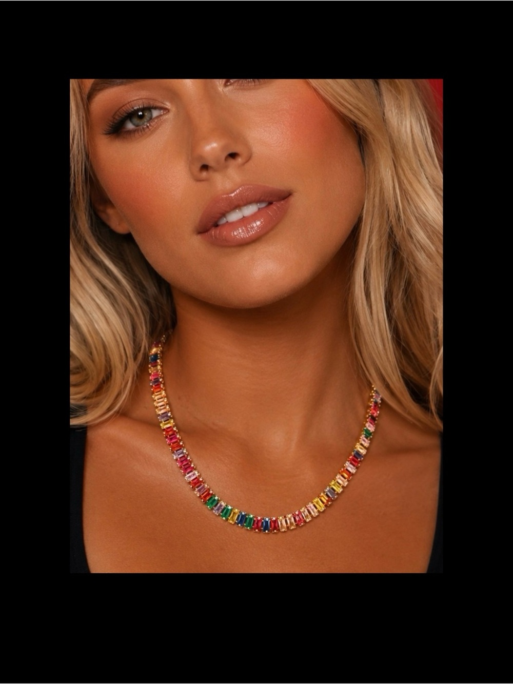 Multicolor Gemstone Tennis Necklace - Women Fashion Jewelry